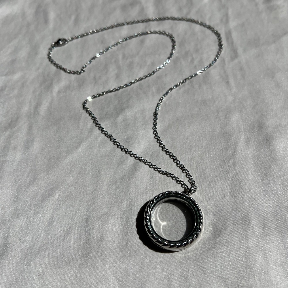 Silver Glass Floating Locket Charm Necklace OS Regencycore Minimalist Romantic